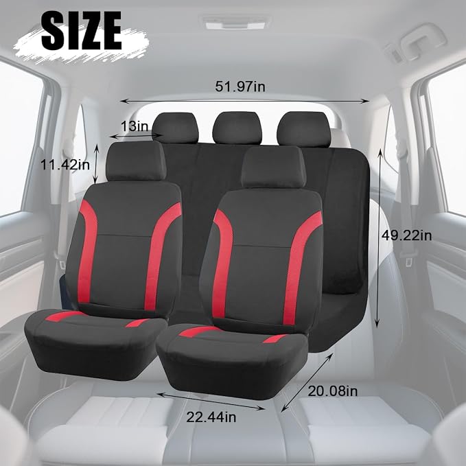 Zpana Car Seat Cover Full Sets, 9PCS Waterproof Vehicle Front and Rear Split Bench Covers with 3D Foam Back Support, Breathable Auto Seat Protective Accessories, Universal for SUV RV Truck (Red) - Image 2