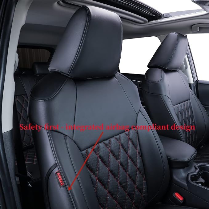 coverdream Corolla Waterproof Leather Seat Covers Custom Fit for 2023 2024 2025 Toyota Corolla Hybrid LE Seat Covers,Full Coverage,Airbag Compatible Car Seat Protector(Full Set,Red/Black) - Image 3