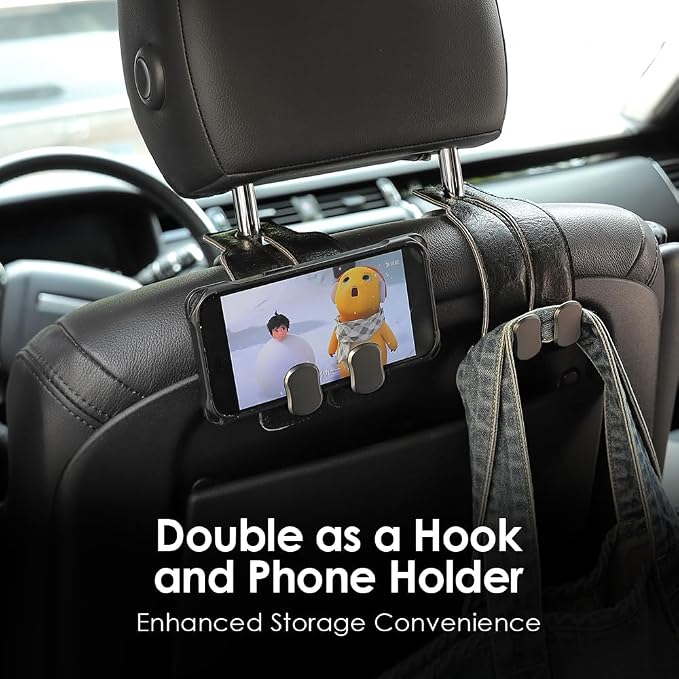 KINIVA Car Seat Headrest Storage Hooks, Set of 2, Suede PU Leather, Double Hooks (06-Black) - Image 5