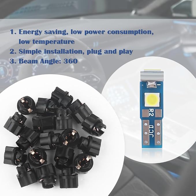 20PCS Car LED Dash Lights - Super Bright Instrument Cluster Light Bulbs with T5 37 74 LED Bulbs & Twist Lock Socket - Universal 12V L-ED Lights for Car Interior Accessories (White) - Image 5