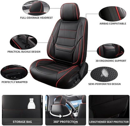 Car Seat Covers Full Set Custom Fit For Toyota Corolla 2001-2026, Black&Red | Lumbar Support, Premium Faux Leather, Breathable, Anti-Slip, Airbag Compatible, Waterproof, Car Seat Protectors, 2 Row-5Seat - Image 3