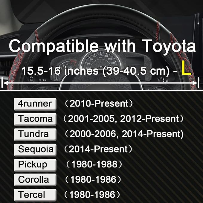 West Llama Customized Auto Car Steering Wheel Cover for Toyota Tacoma,4Runner,Tundra,Sequoia,15.5-16 inch(Diamond Quilted-Black+Red-Large Size) - Image 2