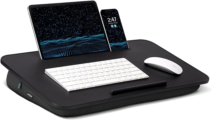 Lap Desk – L.DOCTOR Cushioned Lap Desks, Portable Laptop Desk for Bed, Couch & Floor, Washable Cushion, Built-in Phone & Tablet Slot, Fits 17.3" Laptop – Working, Writing, Gaming – Large, Black by LDOCTOR