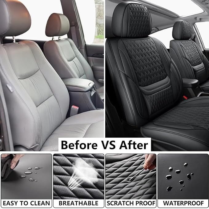 Car Seat Covers Full Set Custom Fit For Lexus ES300h 2013-2026, Black | Lumbar Support, Premium Faux Leather, Breathable, Anti-Slip, Airbag Compatible, Waterproof, Car Seat Protectors, 2 Row-5Seat - Image 5