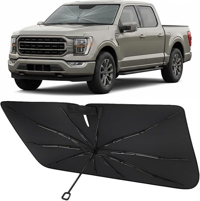 Proadsy Custom Fit Windshield Sun Shade Umbrella for 2021-2026 Ford F-150 | Advanced Ice Crystal Material, -54°F Cooler, Zero-Gap Sunblock, Instant Setup & Foldable Design for Summer Parking, Daily Use by Proadsy