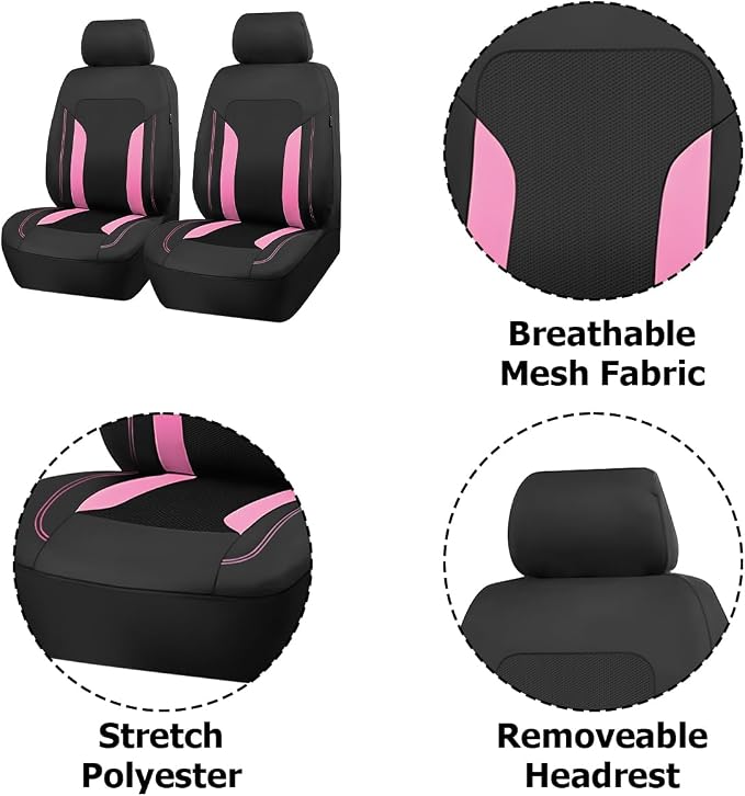 Bittwee Car Front Seat Covers, Breathable Automotive Front Seat Headrest Covers, Waterproof Comfortable Vehicle Seat Headrest Protection Accessories, Universal for RV, SUV, Truck - Image 2