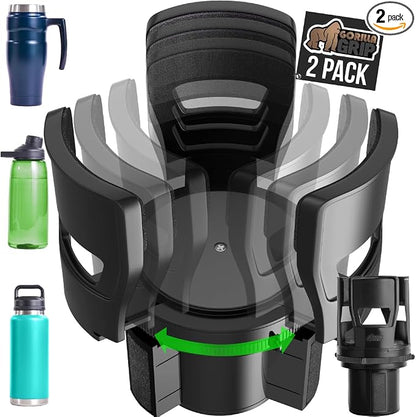 GORILLA GRIP Patent Pending Adjustable Car Cup Holder Expander, 2 PK, Keeps Water Bottle Secure, Expands to Fit 18 to 48 oz Bottles, Yeti, Owala, Stanley with Handle, Coffee Mug Insert for Cars, Black by Unknown