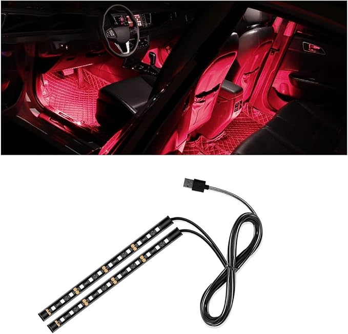 smilfuy Car LED Strip Light, USB Port Car Interior Decorative Lamp | 12V Under Dash Ambient Night Light, 24 LEDs RGB Neon Interior Atmosphere Lights, LED Ambient Lights for Car SUV, Red by smilfuy
