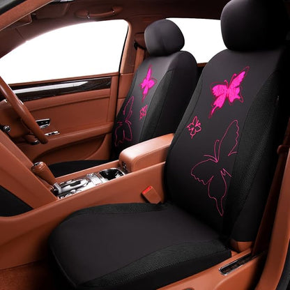 Flying Banner Butterfly car seat Covers ful Set Fashion Universal Lady Woman Female Rear Bench Split Colorized (Black Rose Red, Full Set - Lace) - Image 3