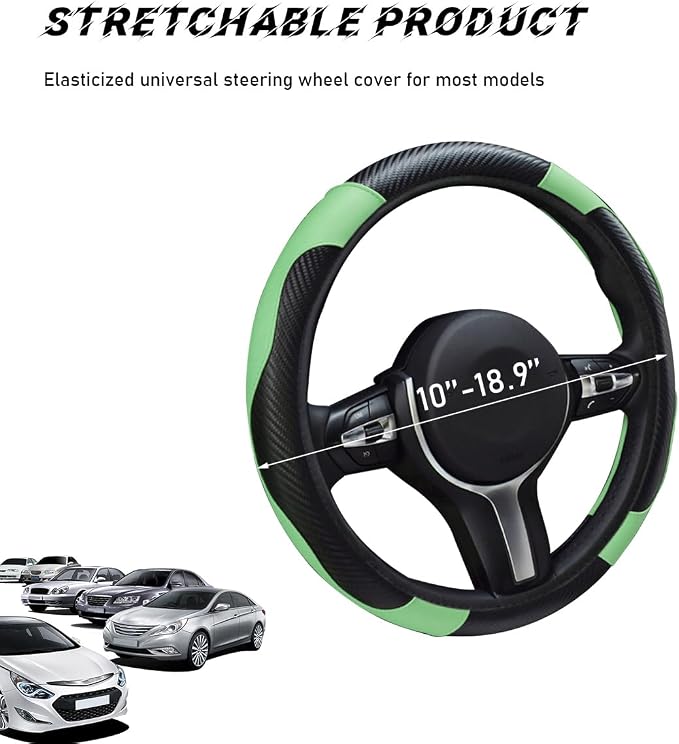 povtii Car Steering Wheel Cover, 15 Inch Leather Breathable Auto Steering Wheel Protector, Comfortable Non-Slip Vehicle Steering Wheel Covers, Universal Car Accessories (Green, with Lining) - Image 2