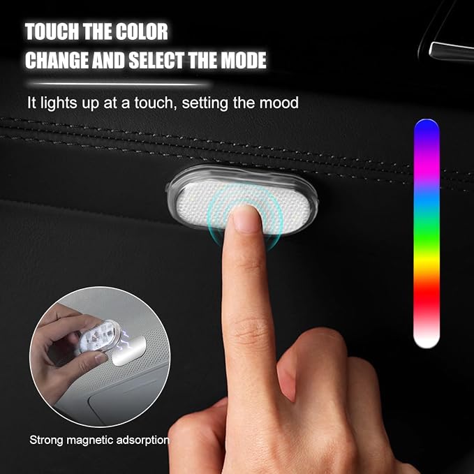 4PCS Car Interior Wireless Led Lights, 6 Bright LED Lamp Beads Magnetic Vehicle Ambient Light, Portable Voice USB Rechargeable Automotive Night Lighting Accessories, Universal Fit - Image 3