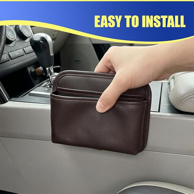 Car Seat Side Storage Bag, PU Leather Automotive Console Seat Gap Filler Organizer, Multifunctional Mini Vehicle Door Side Pouch for Phones, Keys, Wallets, Sunglasses (Coffee) - Image 4