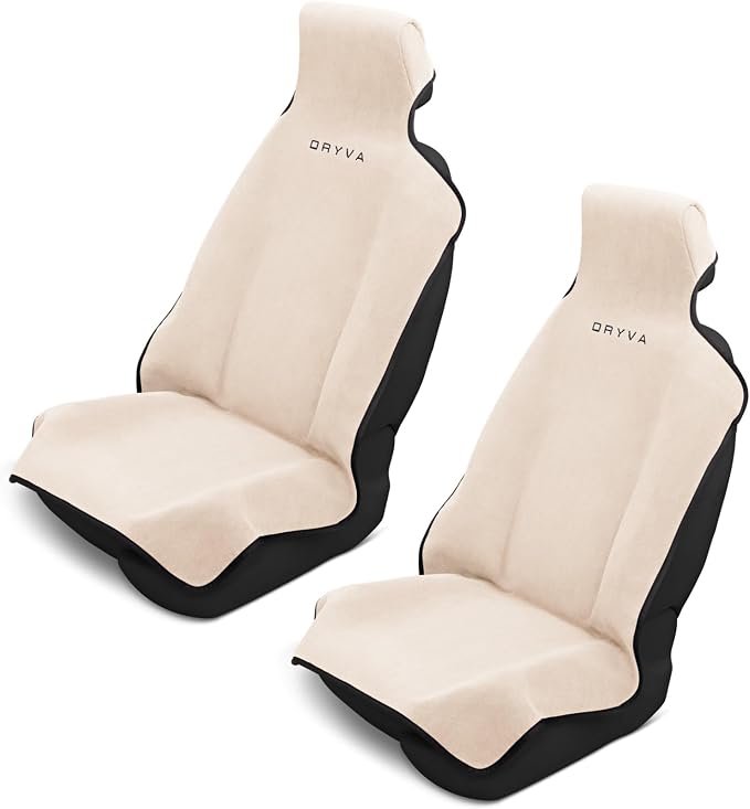 DryvaSeat - Premium Microfiber Towel Car Seat Cover - Waterproof & Sweatproof - Universal Fit, Machine Washable, Non-Slip - Seat Protector for Car, Truck, SUV, Van (Beige, 2 Pack) by Dryva