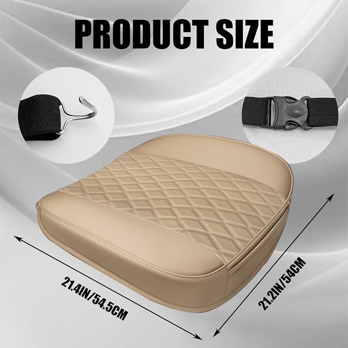 Leather Front Car Seat Covers, Car Bottom Seat Cover, Beige | Anti Slip Leather Auto Front Seat Cushion Cover with Storage Pocket, Waterproof Bottom Auto Seats Cushion Pad Mat for Cars - Image 2