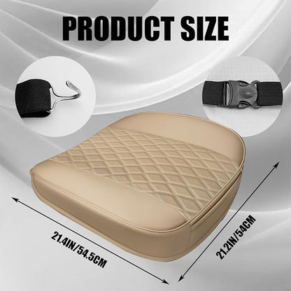 Leather Front Car Seat Covers, Car Bottom Seat Cover, Beige | Anti Slip Leather Auto Front Seat Cushion Cover with Storage Pocket, Waterproof Bottom Auto Seats Cushion Pad Mat for Cars - Image 2