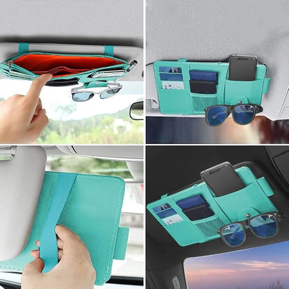 Car Sun Visor Organizer, Sunglasses Holder for Car Sun Visor | Auto Interior Accessories Pocket Organizers Can Store for Sunglasses, Documents, Cards, Pen, Drivers License - Image 5