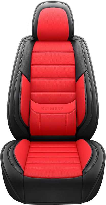 MINGBRON Front Car Seat Covers, Leather Car Seat Covers, Fit for Most Cars SUV and Most Sedan Red - Image 4