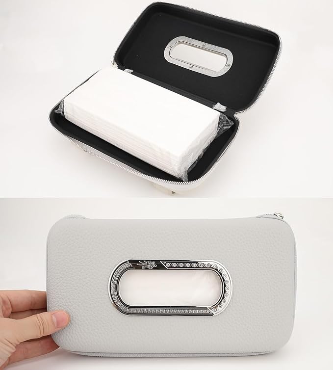 Car Tissue Holder, Sun Visor Napkin Holder, Car Visor Tissue Holder, Luxury PU Leather Backseat Tissue Case Holder (Grey) - Image 4