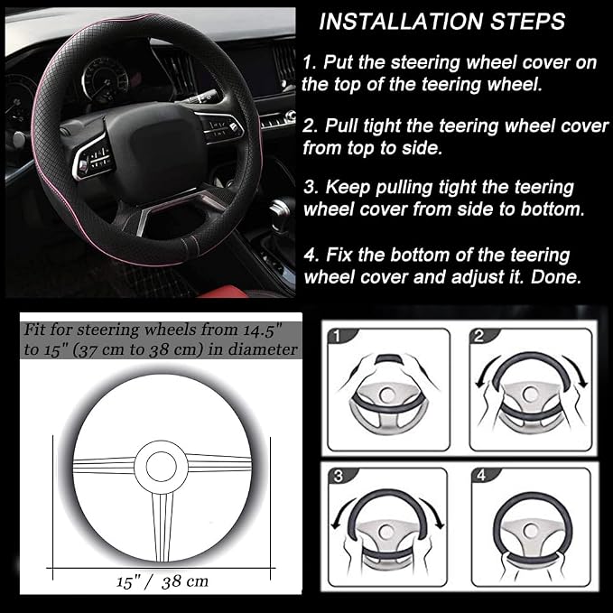 Rueesh Pink Steering Wheel Cover Microfiber Leather Universal 14.5-15 Inch | Anti-Slip Car Wheel Cover for Women and Men, Durable, Breathable Embossing, Soft Padding - Image 5