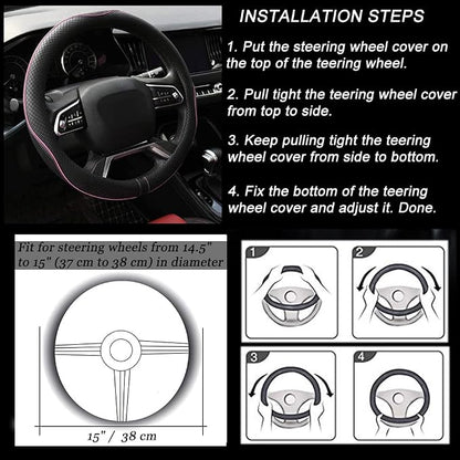 Rueesh Pink Steering Wheel Cover Microfiber Leather Universal 14.5-15 Inch | Anti-Slip Car Wheel Cover for Women and Men, Durable, Breathable Embossing, Soft Padding - Image 5