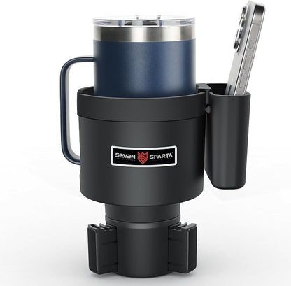 Seven Sparta Cup Holder Expander with Phone Holder & Cable Access, 3-in-1 Car Organizer, Side Storage Box for Phone/Cards, Compatible with Yeti, Owala, Hydro Flasks & Large Bottles Mugs in 3.4"-3.8" by SevenSparta