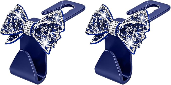 Zpana Bling Car Headreat Hook, 2PCS Crystal Rhinestone Cute Bow Vehicle Seat Back Hanger Storage for Purses Bags Grocery, Diamond Auto Rear Seat Organizer, Universal for SUV Truck Sedan (Blue) | PVC construction, rhinestone bow design, compact rear sea... - Image 7