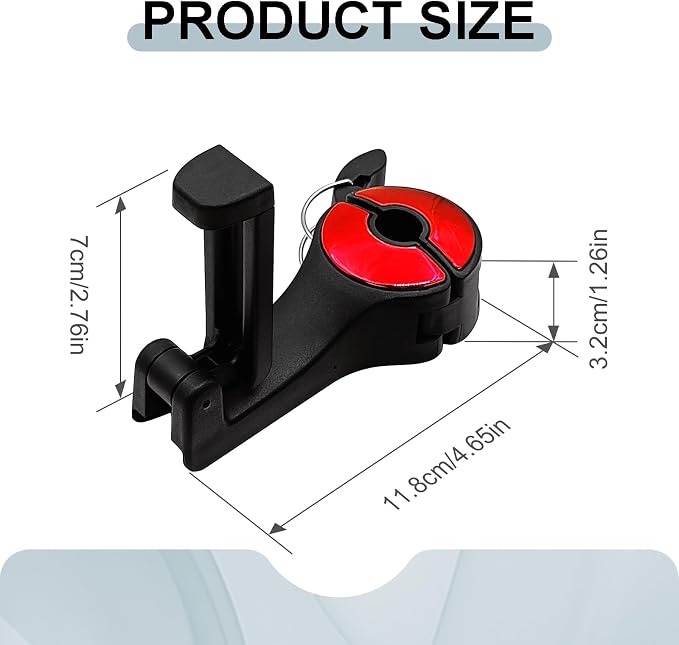 2PCS Car Headrest Hook with Phone Holder, Universal Car Headrest Storage Organizer Hanger Hook with Lock, Automotive seat Back Organizer headrest Hooks for Bags (Red) - Image 2