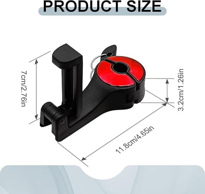 2PCS Car Headrest Hook with Phone Holder, Universal Car Headrest Storage Organizer Hanger Hook with Lock, Automotive seat Back Organizer headrest Hooks for Bags (Red) - Image 2