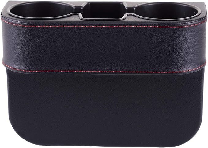 Cup Holder for Car, Car Seat Gap Organizer, PU Leather, XBD Black | Console Side Pocket, Cup Drink Holders, Easy Install, Universal Fits, Car Coin Cellphone Holder, Auto Front Seat Cup Holder by IOKSCTER