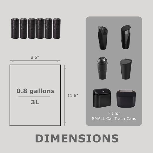 Ginsco 0.8 Gallons Disposable Trash Bags for Mini Car Trash Can, Portable Small Car Garbage Bags, Cars Accessories, Mini Trash Bags, Plastic Trash Bag for Cars/Home/Office (6 Rolls/90 Counts) Black - Image 2