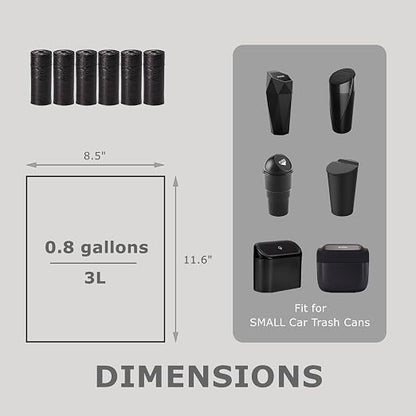 Ginsco 0.8 Gallons Disposable Trash Bags for Mini Car Trash Can, Portable Small Car Garbage Bags, Cars Accessories, Mini Trash Bags, Plastic Trash Bag for Cars/Home/Office (6 Rolls/90 Counts) Black - Image 2