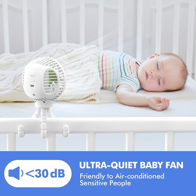WiHoo Portable Stroller Fan, 11H Ultra-long Battery Life 3 Speed 360°Rotate, USB Rechargeable or Battery Operated Cooling Clip On Personal Fan for Baby Crib Travel Car Seat White - Image 6