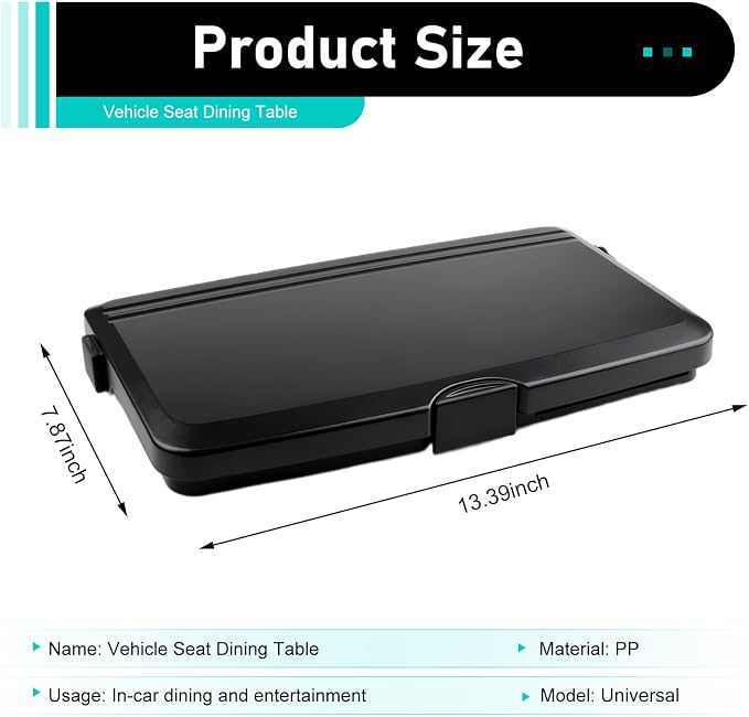 Car Food Tray Holder, Multifunctional Foldable Car Backseat Travel Tray, 13.38" x 7.87" Back Headrest Seat Eating Food Trays, for Food, Meal, Snack, Drinks (Black) - Image 2
