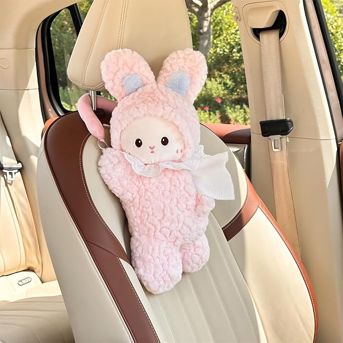 Elephant Tissue Box Cover Plush Tissue Box Holder for Car, Home, Decorative Holder/Organizer for Bathroom Vanity Countertop, Nightstands, Office Desk-Bunny - Image 3