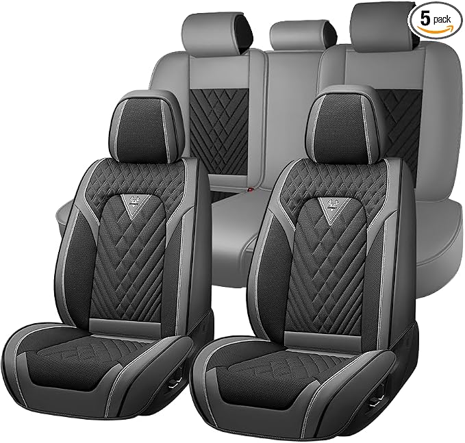 Fit for Toyota Prius Seat Covers 2001-2026,Nappa Leather, 360° Full Protection, Thick Padding & Memory Foam, Waterproof & Stain-Resistant Car Seat Cover Full Set (5 Seat,Gray&Black) by Unknown