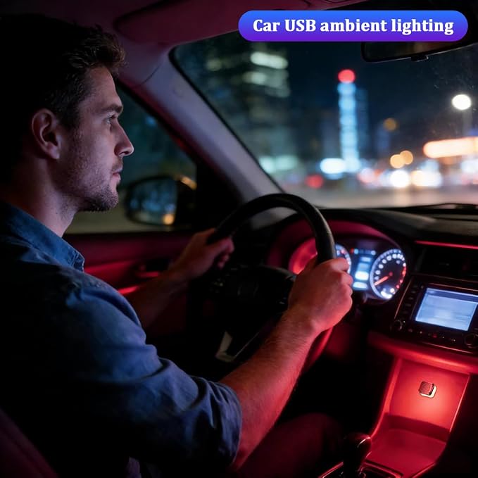 4PCS Car Interior USB LED Light, Portable Plug-in Bright Vehicle Atmosphere Decor Lamp, Small Automotive Inside Decoration Ambient Night Light Kit, Universal for SUV Van Truck (Red) - Image 6