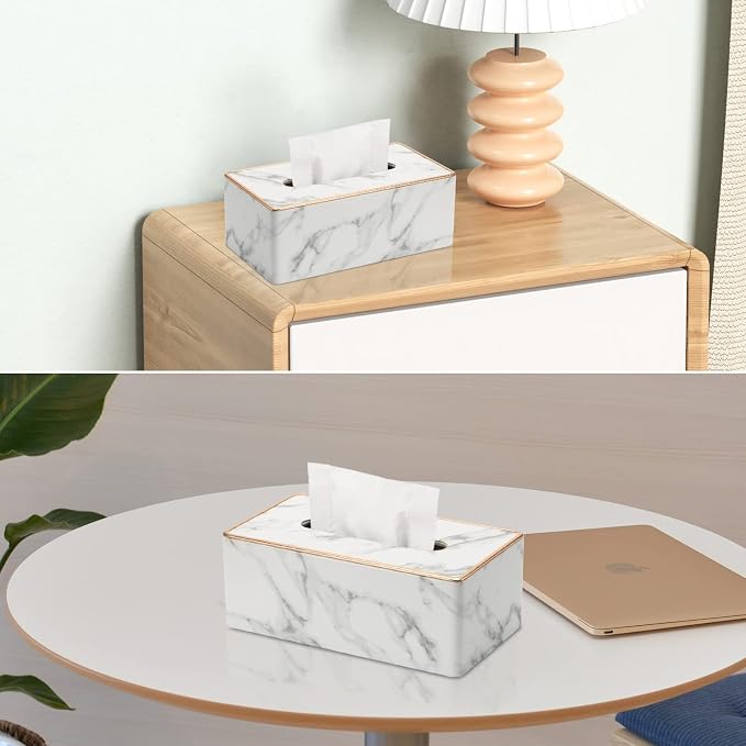 Tissue Box Cover Rectangular, PU Leather Tissue Box Holder for Kleenex, Napkin, Rectangle Tissue Box Covers, Tissue Holder for Bathroom Car Home Decorative 9.84"X5.23"X3.77" - Phnom Penh Marble - Image 8