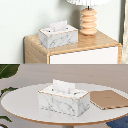 Tissue Box Cover Rectangular, PU Leather Tissue Box Holder for Kleenex, Napkin, Rectangle Tissue Box Covers, Tissue Holder for Bathroom Car Home Decorative 9.84"X5.23"X3.77" - Phnom Penh Marble - Image 8