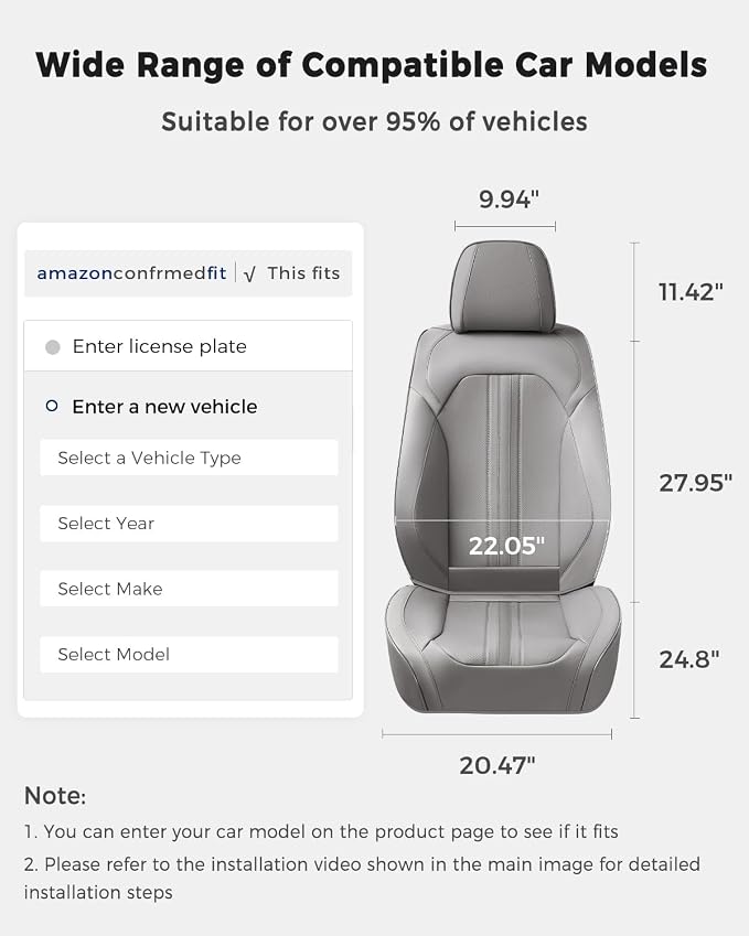 Huidasource Gray Front Seat Covers, Luxury Faux Leather Front Car Seat Covers, Compatible with Airbags Seatbelt Buckles, Perforation, Cooling＆Heating, Universal Fit for Most Cars Vans Trucks SUVs Gray - Image 2