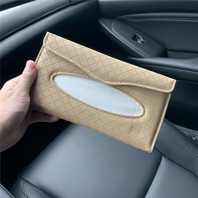 Car Tissue Holder, Sun Visor Tissue Holder, Car Visor Napkin Holder, PU Leather Backseat Tissue Case for Car/Truck (Beige) - Image 7