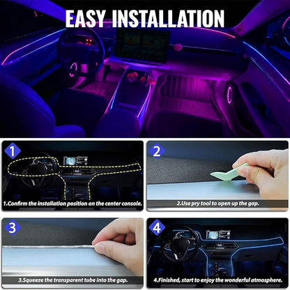 Ambient Lighting Car Led Lights Interior Kit with Wireless APP,43.3 inches Dream Color Acrylic Led Strips Lights for Car, 12V Fiber Optic Music Sync Neon Center Console Dashboard Interior Lights - Image 6