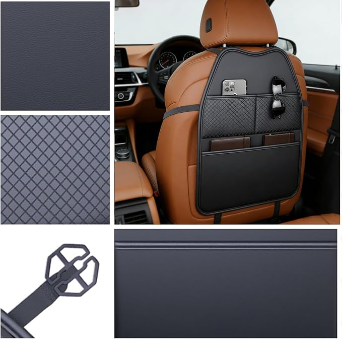 2 Pack Seat Back Protector - Leather Kick Mat with Storage Pockets, Front & Back Seat Cover for Kids -Large Capacity Car Seat Organizers and Storage for Child, Splashproof & Easy Clean - Image 3