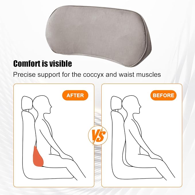 Zpana Car Lumbar Support Pillow, Memory Foam Back Cushion, Light Gray | Memory Foam Lumbar Support Pillow, Lower Back Pain Relief & Sciatica, Comfortable Driver Seat Pad, Universal Seat Cushion - Image 5