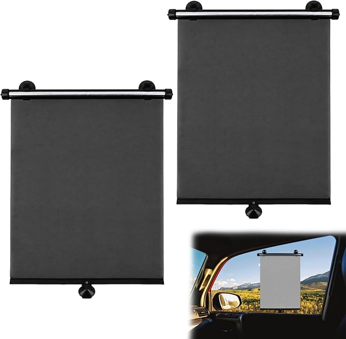 2 Pack Retractable Car Side Window Sun Shade, 15.7" x 17.7" Roller Sunshade with Suction Cups, Blocks Heat UV Rays, Privacy Protection for Baby Kids, Universal Fit for Cars, SUVs, Trucks, Black - Image 3