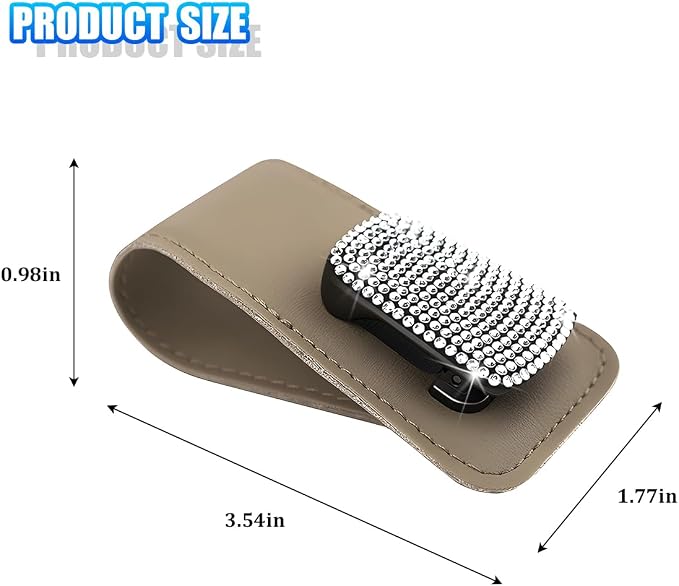 Bling Car Sun Visor Sunglasses Holder, Crystal Rhinestone Leather Visor Eyeglasses Ticket Card Mounter Clip, Shiny Diamond Auto Glasses Hanger Holder, Universal Fit (Beige/White) - Image 2