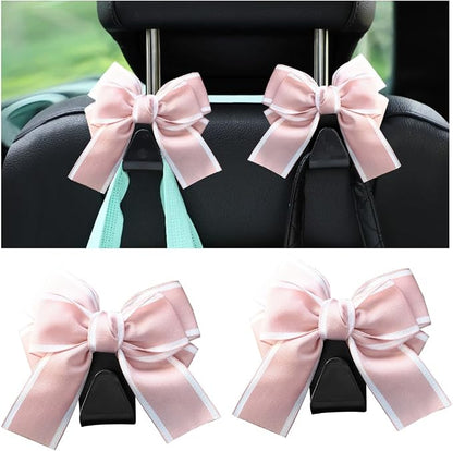 Mandark 2PCS Bow Car Headrest Hooks for Bags, Pink Line | PVC construction, clip-on installation keeps items off the floor, fits most cars, SUVs, and trucks, car interior accessories by Unknown
