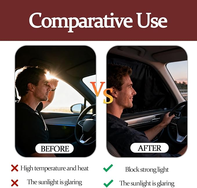 3PCS Car Window Shades Kit, Magnetic Light Blocking UV Protection Privacy Divider Curtains & Side Window Covers, Double Layer Automotive Sunshades Curtains, Universal for Vehicles - Image 4