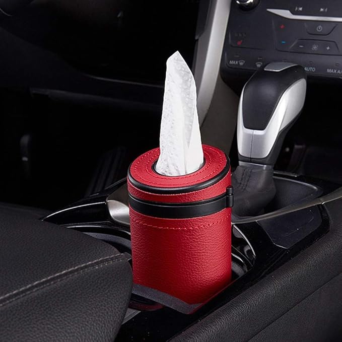 Car Tissue Tube, Cylinder Tissue Box Diameter 2.75'' PU Leather Round Tissues Container for Car Cup Holder, Up to 30 Count Tissue - Image 2