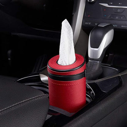 Car Tissue Tube, Cylinder Tissue Box Diameter 2.75'' PU Leather Round Tissues Container for Car Cup Holder, Up to 30 Count Tissue - Image 2