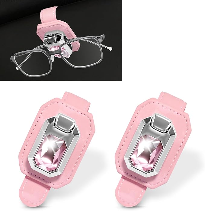 2PCS Sunglass Holder for Car Visor, Faux Leather Eyeglass Holder Clip for Car Sun Visor Organizer, Universal One Handed Operation Sun Glass Hanger, Car Interior Accessories for Women Man by Unknown
